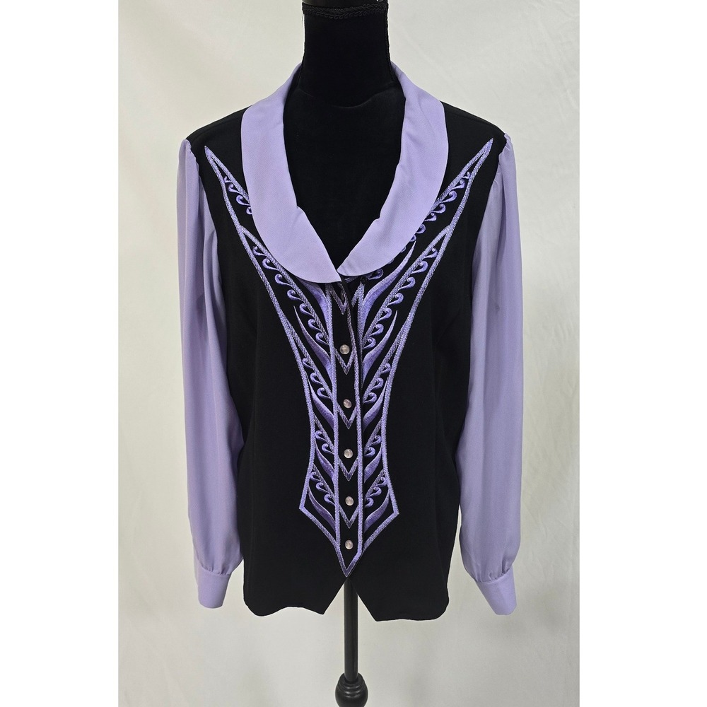 Bob Mackie Wearable Art women L formal western embroidered blouse boho statement